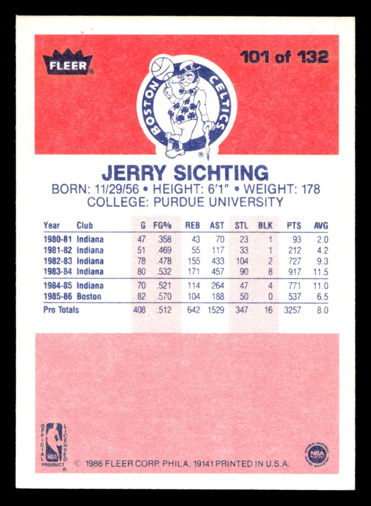 1986-87 Fleer #101 Jerry Sichting Ex-Mint Basketball  ID: 508976