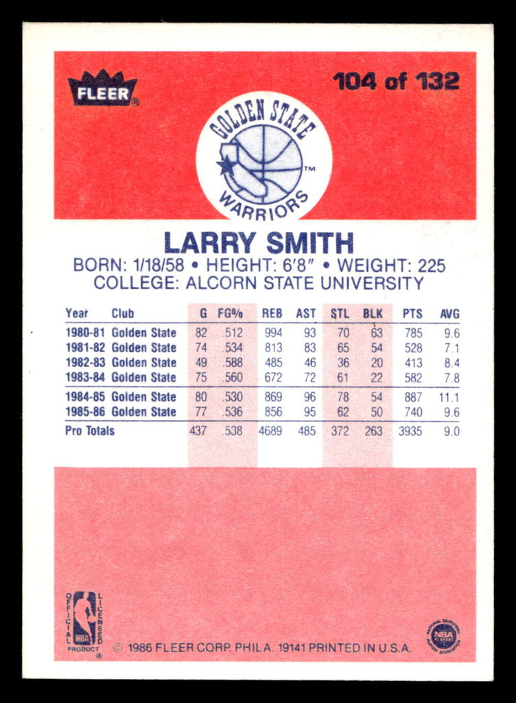 1986-87 Fleer #104 Larry Smith Near Mint Basketball 