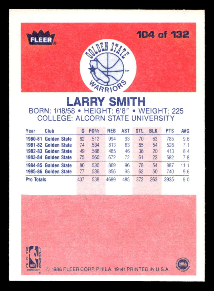 1986-87 Fleer #104 Larry Smith Near Mint+ Basketball  ID: 508999