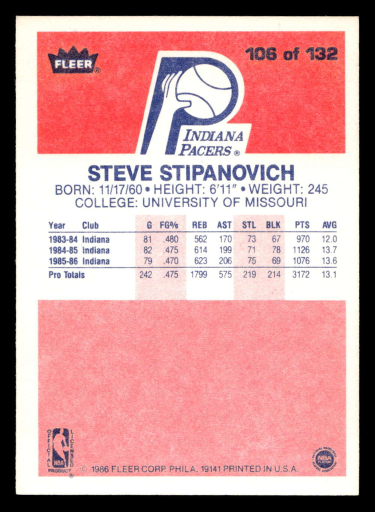 1986-87 Fleer #106 Steve Stipanovich Ex-Mint Basketball 