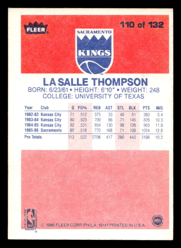 1986-87 Fleer #110 LaSalle Thompson Ex-Mint RC Rookie Basketball  ID: 509027