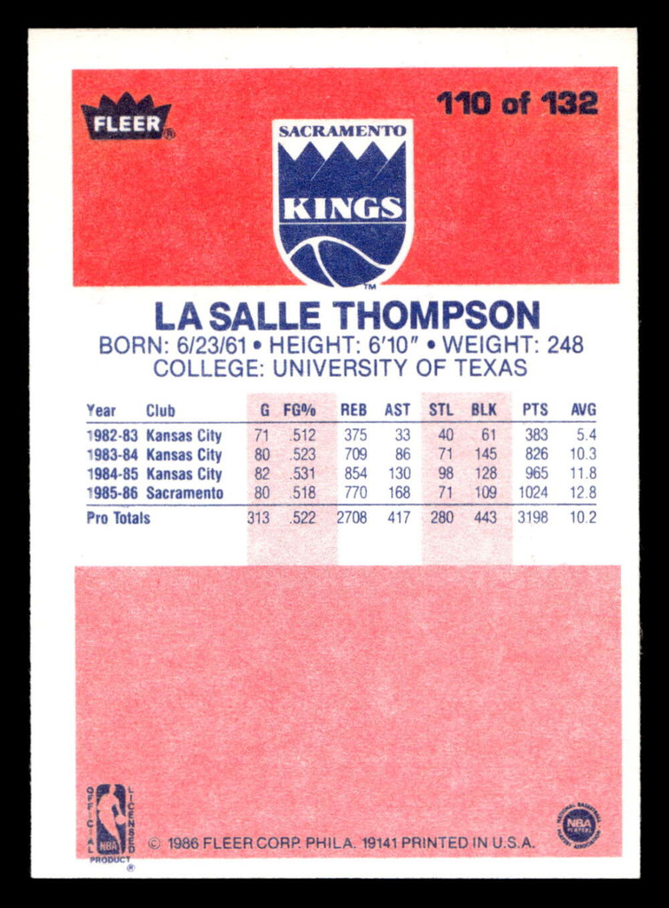 1986-87 Fleer #110 LaSalle Thompson Near Mint RC Rookie Basketball  ID: 509029