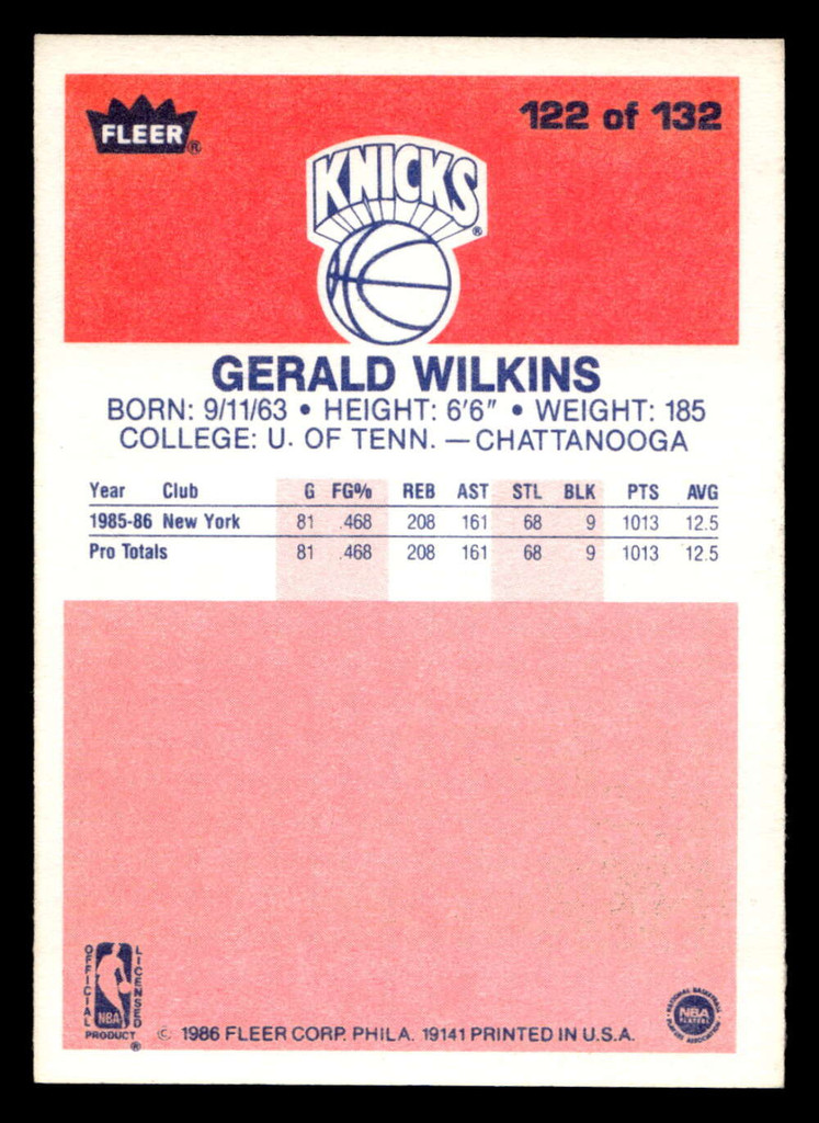 1986-87 Fleer #122 Gerald Wilkins Ex-Mint RC Rookie Basketball  ID: 509117