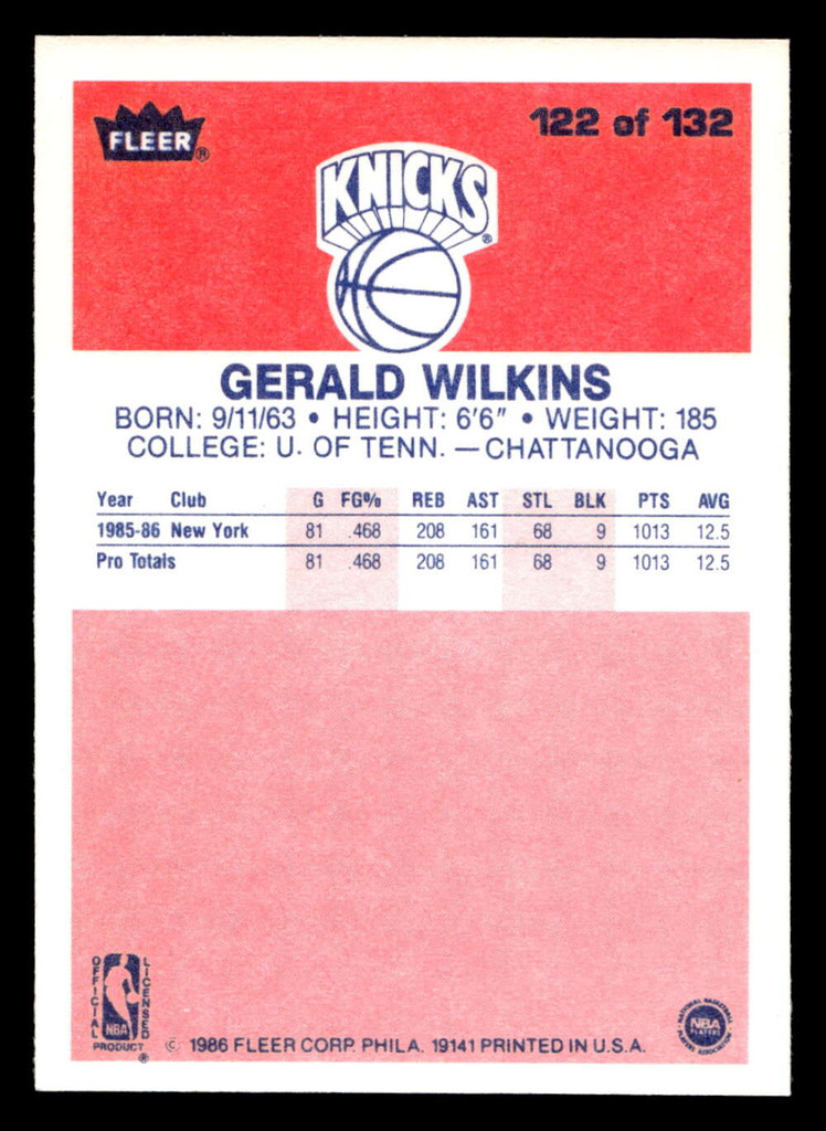 1986-87 Fleer #122 Gerald Wilkins Near Mint RC Rookie Basketball 
