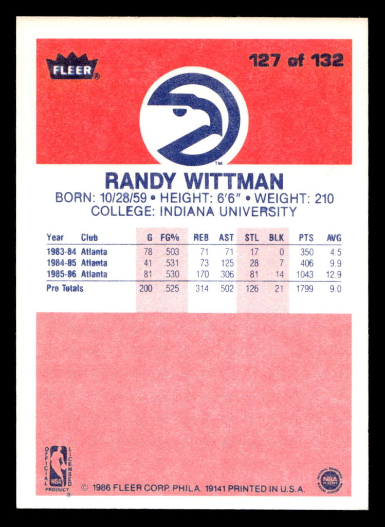 1986-87 Fleer #127 Randy Wittman NM-Mint Basketball  ID: 509142