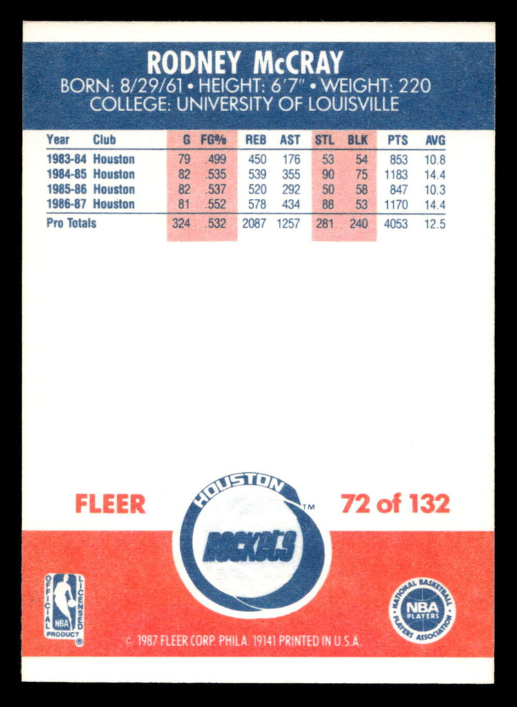 1987-88 Fleer #72 Rodney McCray Near Mint Basketball  ID: 509464