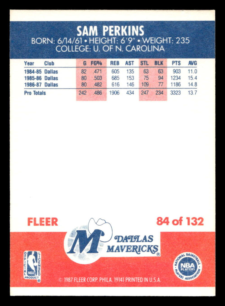 1987-88 Fleer #84 Sam Perkins NM-Mint Basketball  ID: 509517