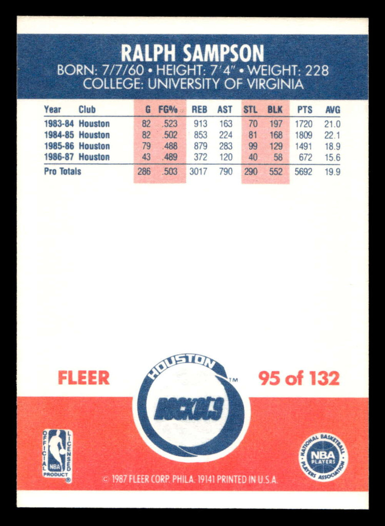 1987-88 Fleer #95 Ralph Sampson NM-Mint Basketball  ID: 509573