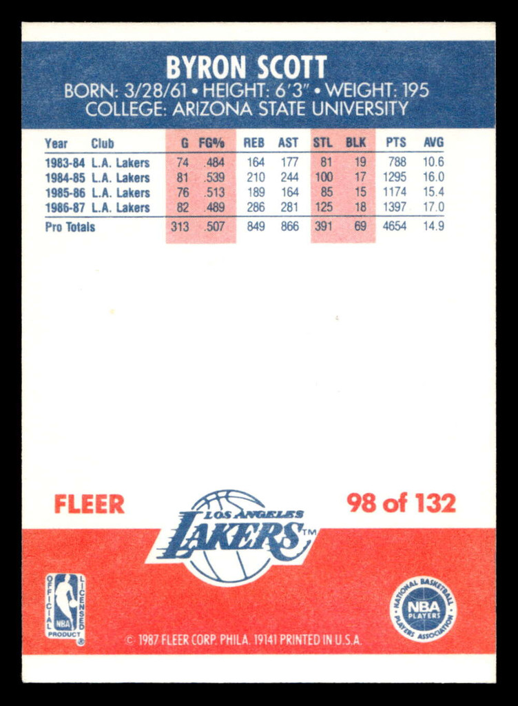 1987-88 Fleer #98 Byron Scott Near Mint Basketball  ID: 509584