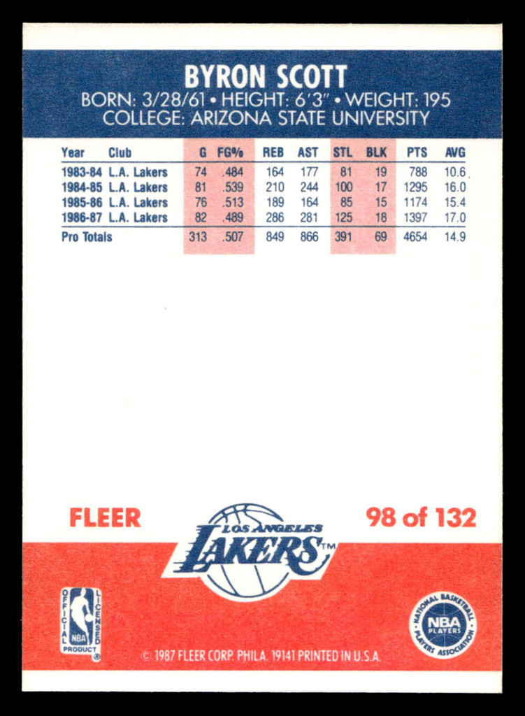 1987-88 Fleer #98 Byron Scott Near Mint Basketball  ID: 509586