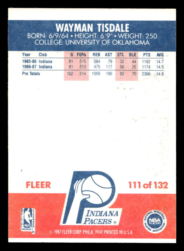 1987-88 Fleer #111 Wayman Tisdale Near Mint Basketball  ID: 509641