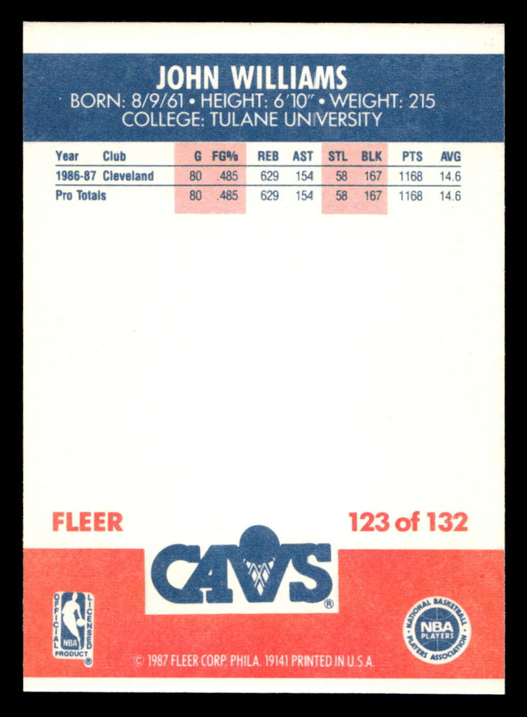 1987-88 Fleer #123 Hot Rod Williams Near Mint+ RC Rookie Basketball  ID: 509700