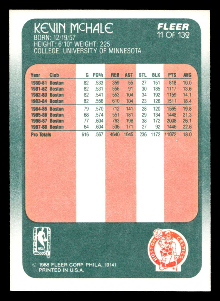 1988-89 Fleer #11 Kevin McHale Near Mint+ Basketball  ID: 509786