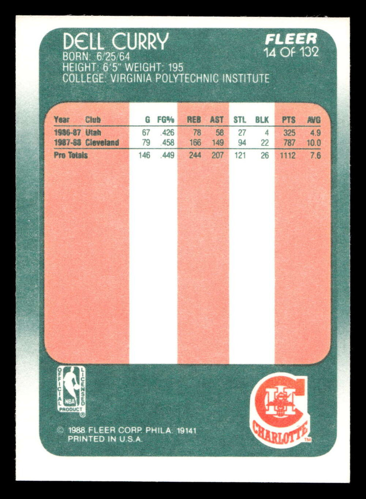 1988-89 Fleer #14 Dell Curry Near Mint+ RC Rookie Basketball  ID: 509801