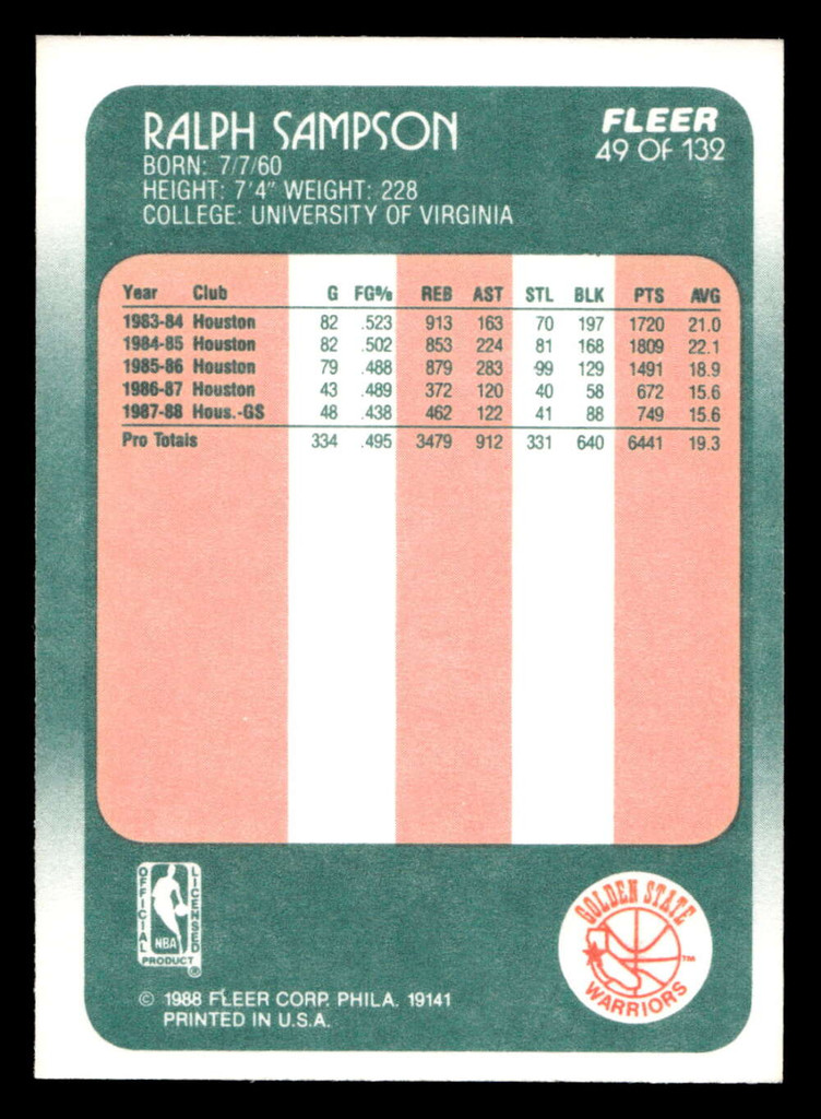 1988-89 Fleer #49 Ralph Sampson Near Mint+ Basketball  ID: 509953