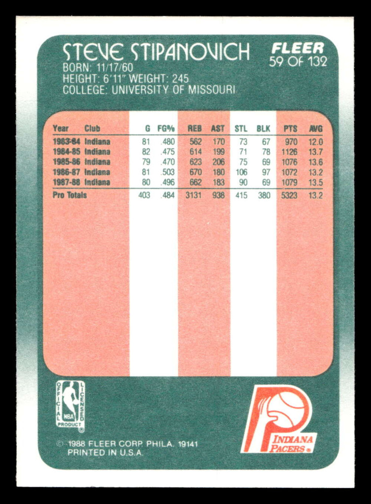 1988-89 Fleer #59 Steve Stipanovich Near Mint+ Basketball  ID: 509996