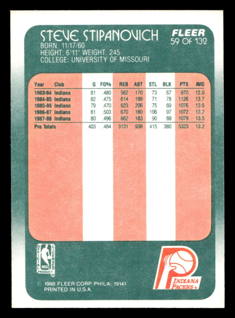 1988-89 Fleer #59 Steve Stipanovich Near Mint+ Basketball  ID: 509997