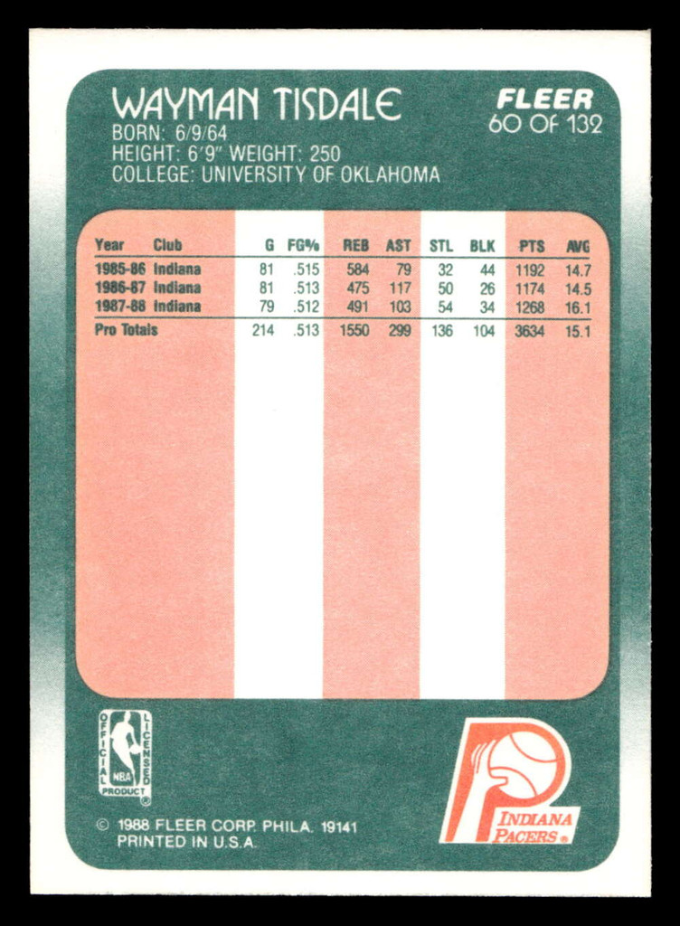 1988-89 Fleer #60 Wayman Tisdale Near Mint+ Basketball  ID: 510002