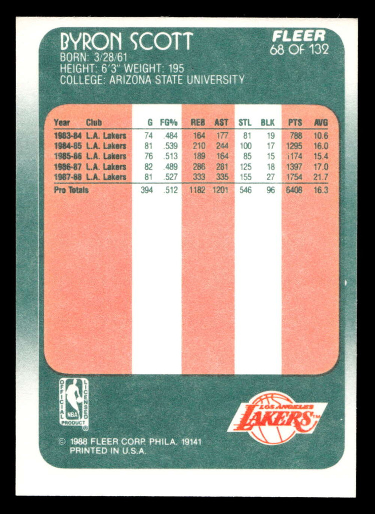1988-89 Fleer #68 Byron Scott Near Mint+ Basketball  ID: 510031