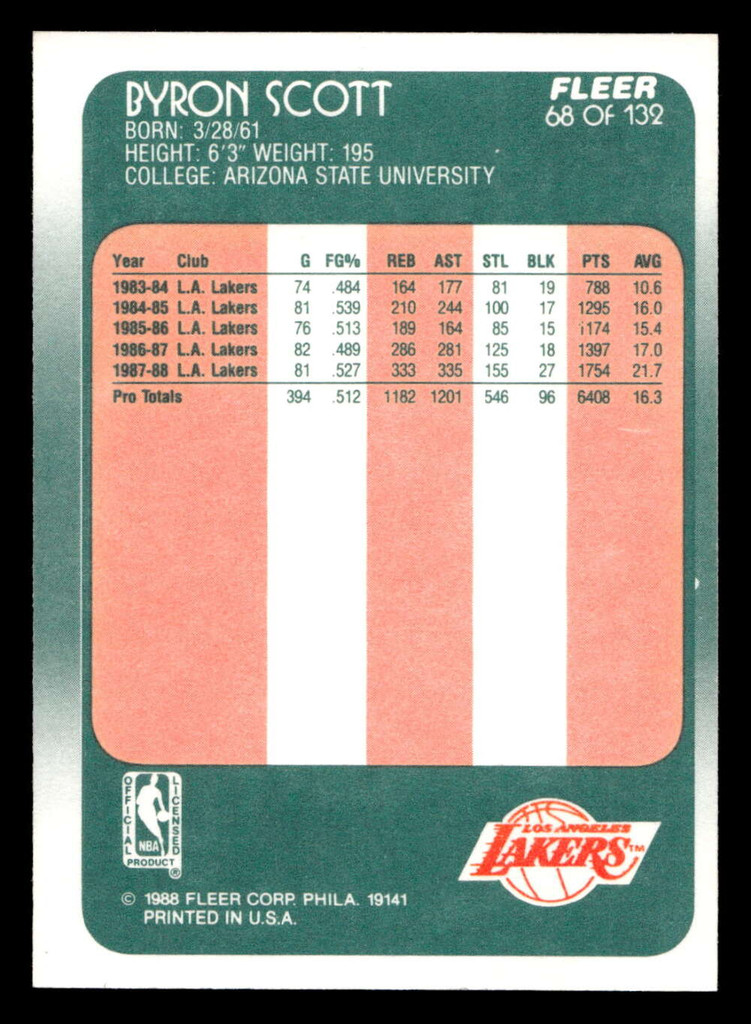 1988-89 Fleer #68 Byron Scott Near Mint+ Basketball  ID: 510033