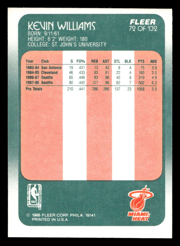 1988-89 Fleer #72 Kevin Williams Near Mint+ Basketball  ID: 510052