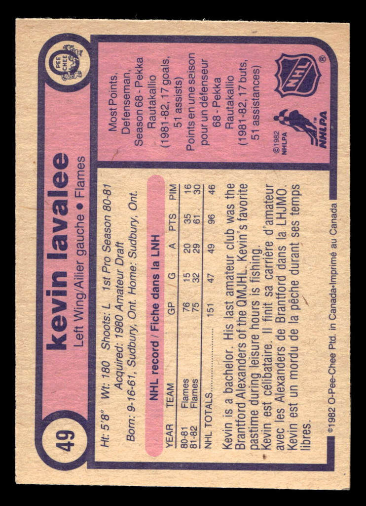 1982-83 O-Pee-Chee #49 Kevin LaVallee Near Mint+ RC Rookie OPC 