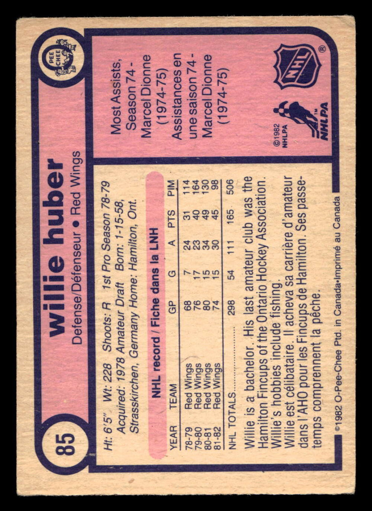 1982-83 O-Pee-Chee #85 Willie Huber VG-EX OPC 