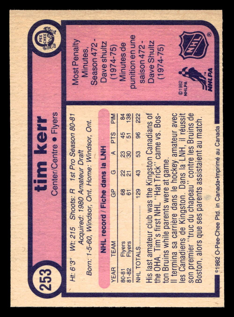 1982-83 O-Pee-Chee #253 Tim Kerr Near Mint OPC 
