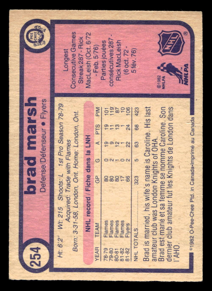 1982-83 O-Pee-Chee #254 Brad Marsh Excellent+ OPC 
