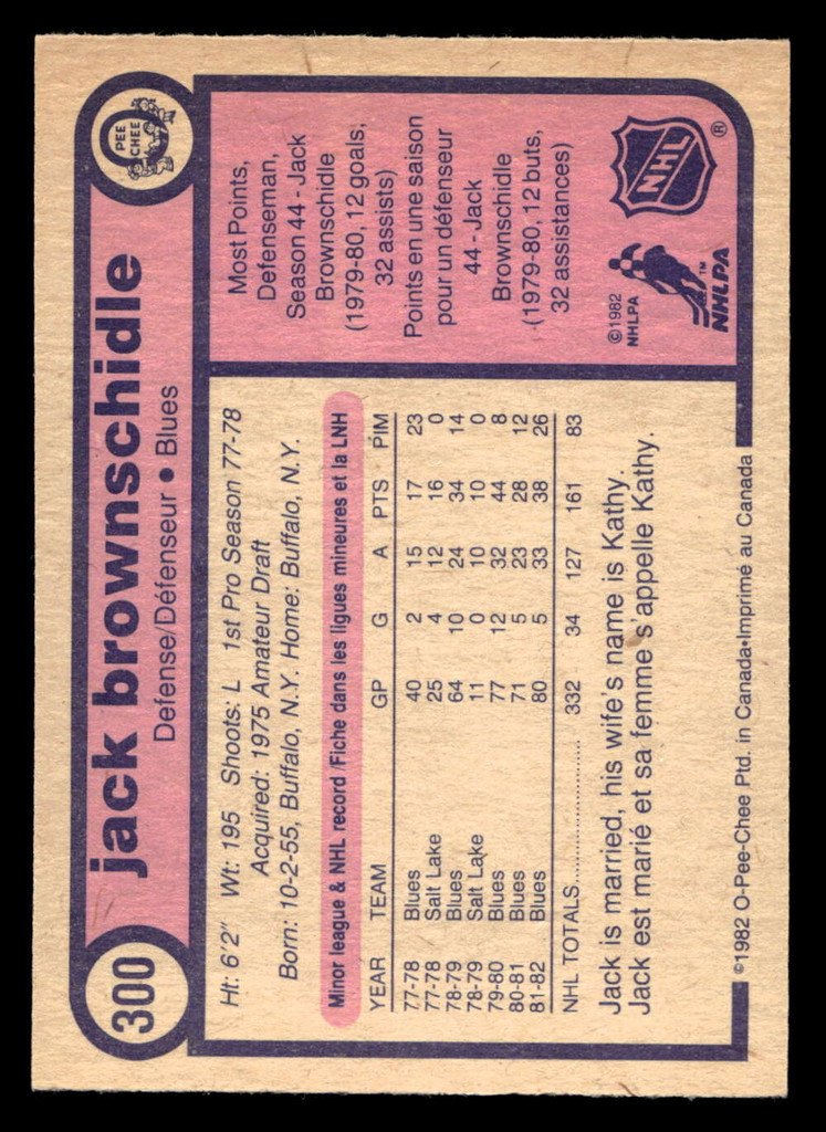 1982-83 O-Pee-Chee #300 Jack Brownschidle Near Mint 