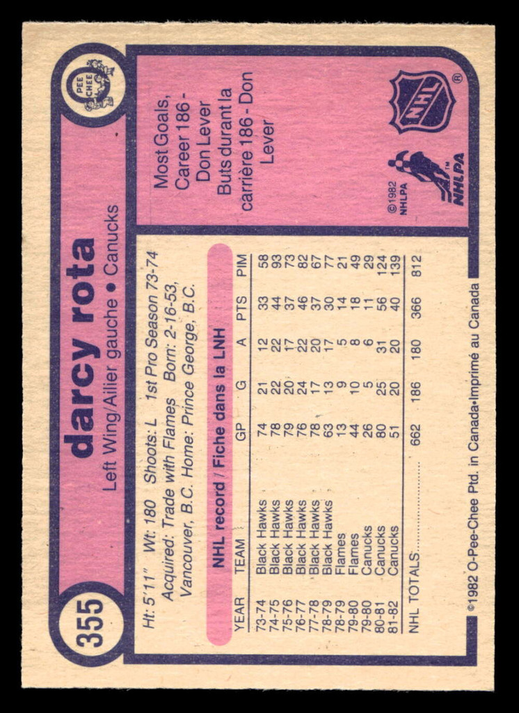 1982-83 O-Pee-Chee #355 Darcy Rota Near Mint+ 