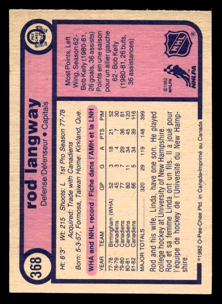 1982-83 O-Pee-Chee #368 Rod Langway Near Mint 
