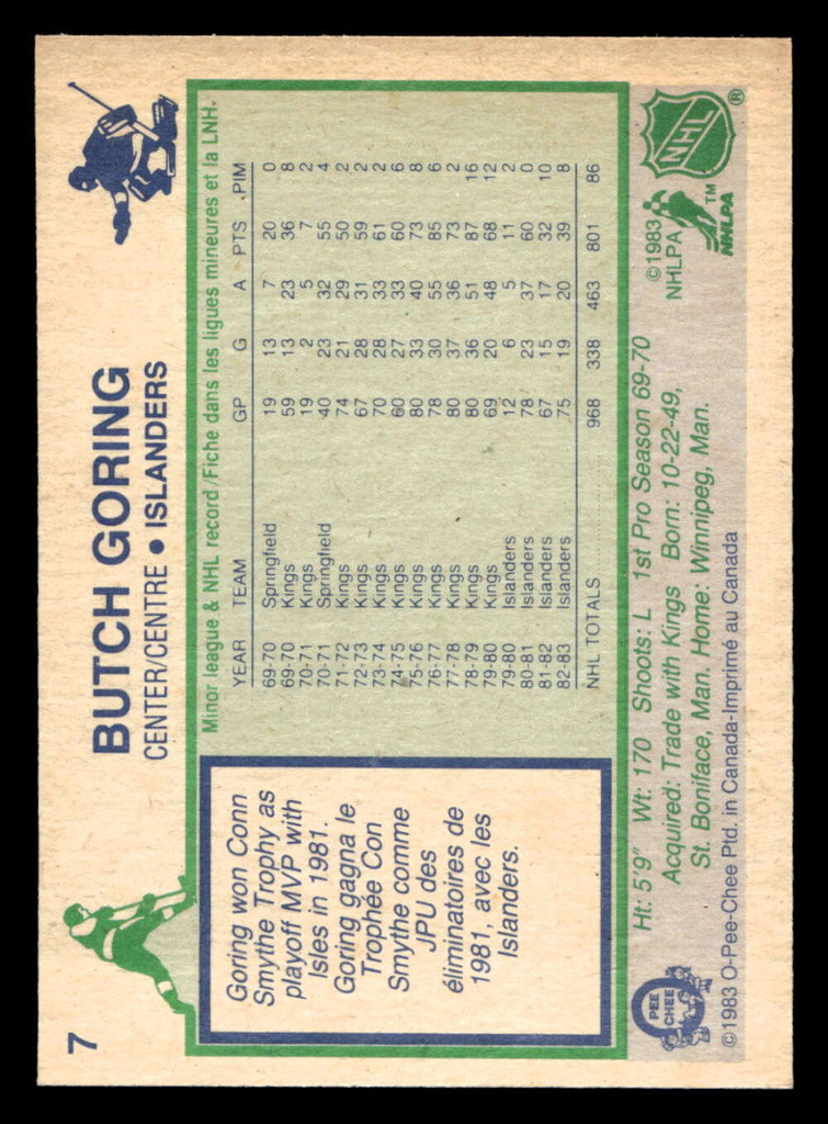 1983-84 O-Pee-Chee #7 Butch Goring Ex-Mint 