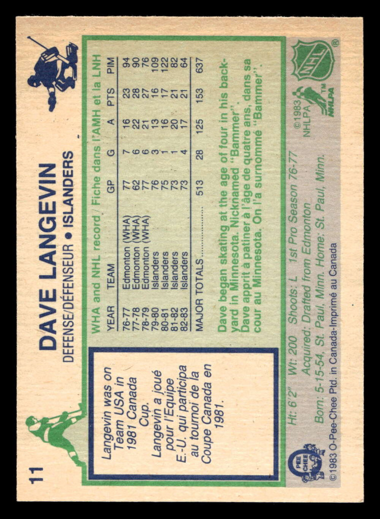 1983-84 O-Pee-Chee #11 Dave Langevin Near Mint 