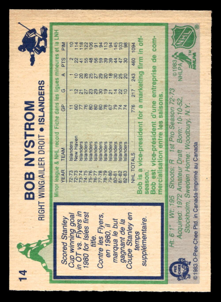 1983-84 O-Pee-Chee #14 Bob Nystrom Near Mint+ 