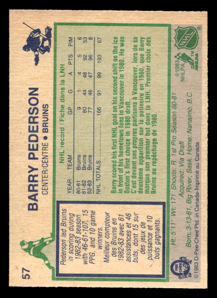 1983-84 O-Pee-Chee #57 Barry Pederson Near Mint+ 