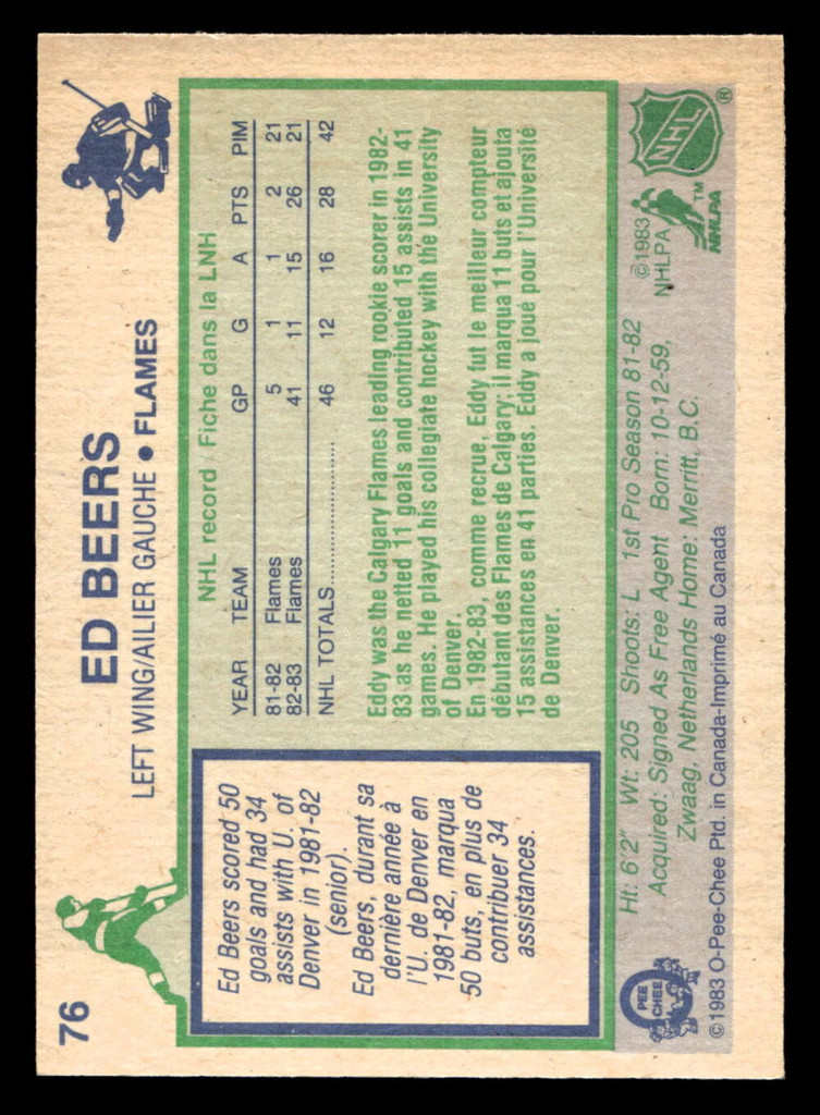 1983-84 O-Pee-Chee #76 Ed Beers Ex-Mint RC Rookie 