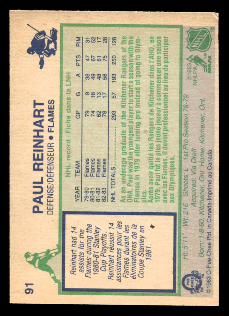 1983-84 O-Pee-Chee #91 Paul Reinhart Excellent+ 