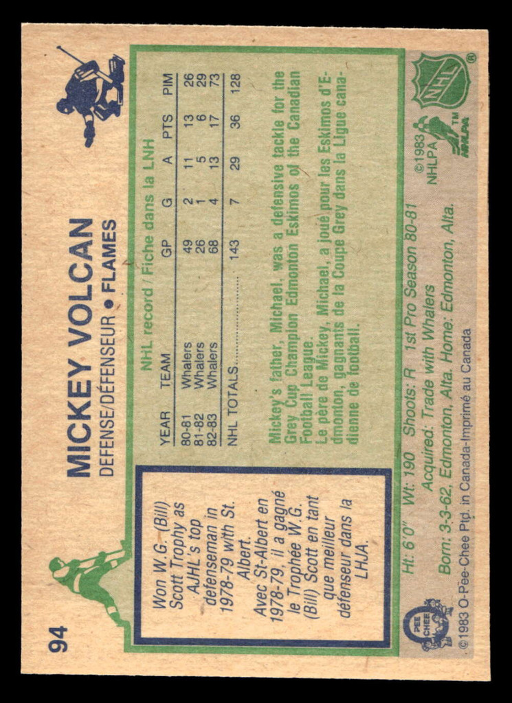 1983-84 O-Pee-Chee #94 Mickey Volcan Ex-Mint RC Rookie 