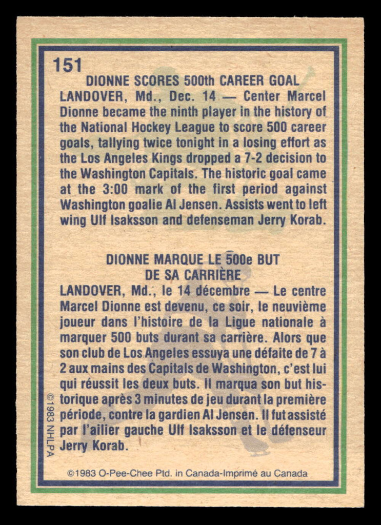 1983-84 O-Pee-Chee #151 Marcel Dionne HL Near Mint+ 