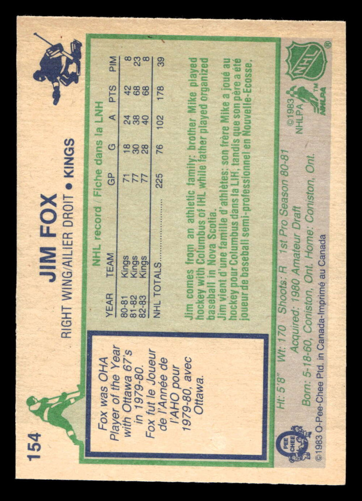 1983-84 O-Pee-Chee #154 Jim Fox Near Mint+ 