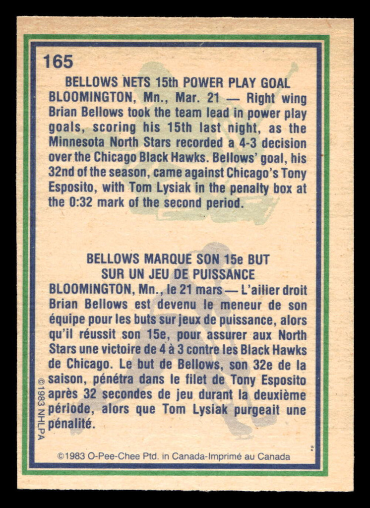 1983-84 O-Pee-Chee #165 Brian Bellows HL Near Mint 