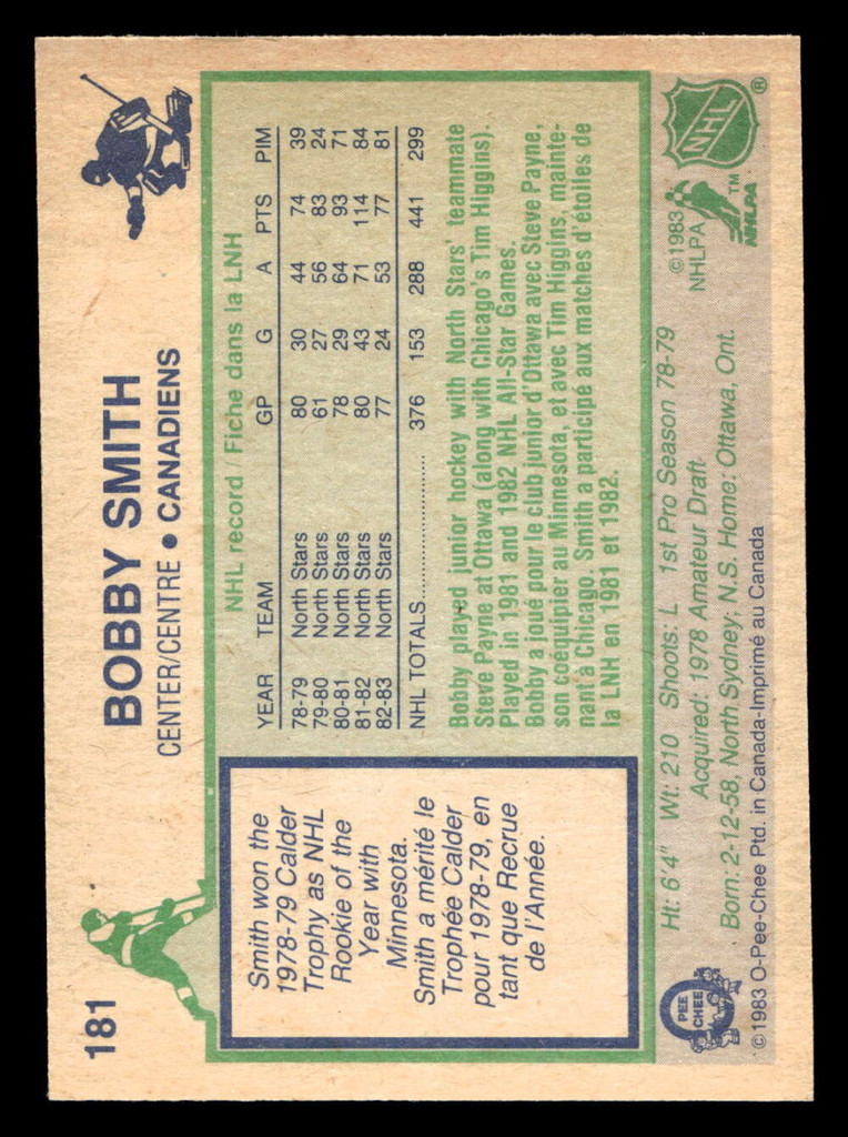 1983-84 O-Pee-Chee #181 Bobby Smith Near Mint 