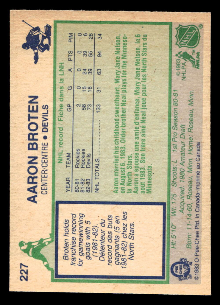 1983-84 O-Pee-Chee #227 Aaron Broten Near Mint OPC 