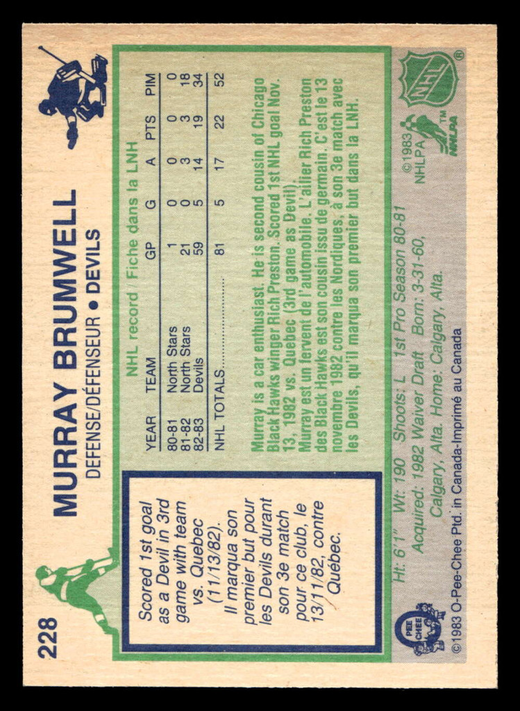 1983-84 O-Pee-Chee #228 Murray Brumwell Near Mint+ RC Rookie OPC 
