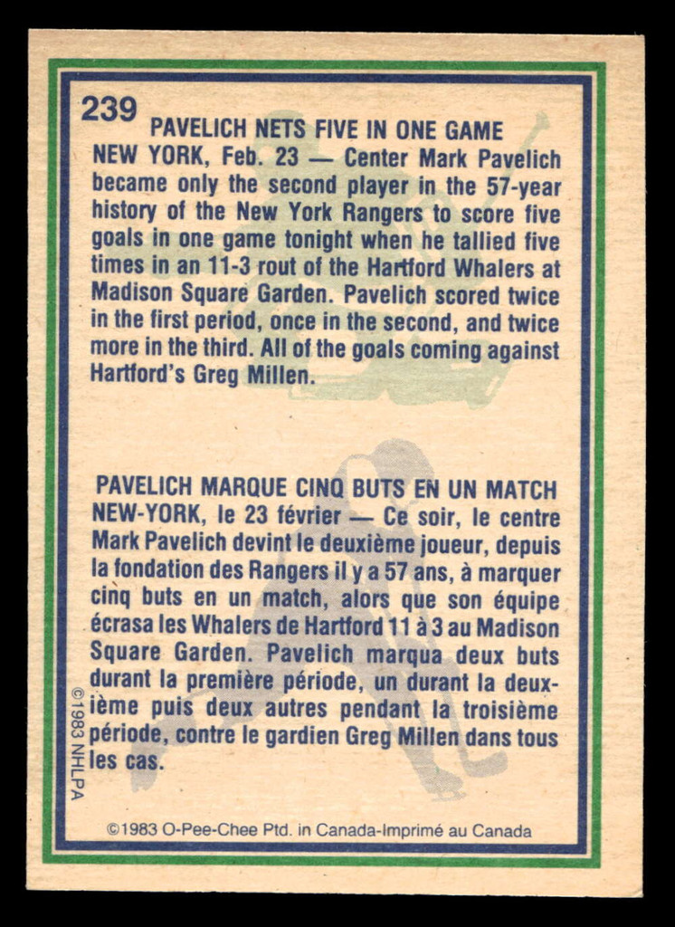 1983-84 O-Pee-Chee #239 Mark Pavelich HL Near Mint OPC 