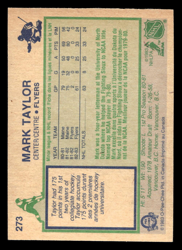 1983-84 O-Pee-Chee #273 Mark Taylor Near Mint RC Rookie OPC 