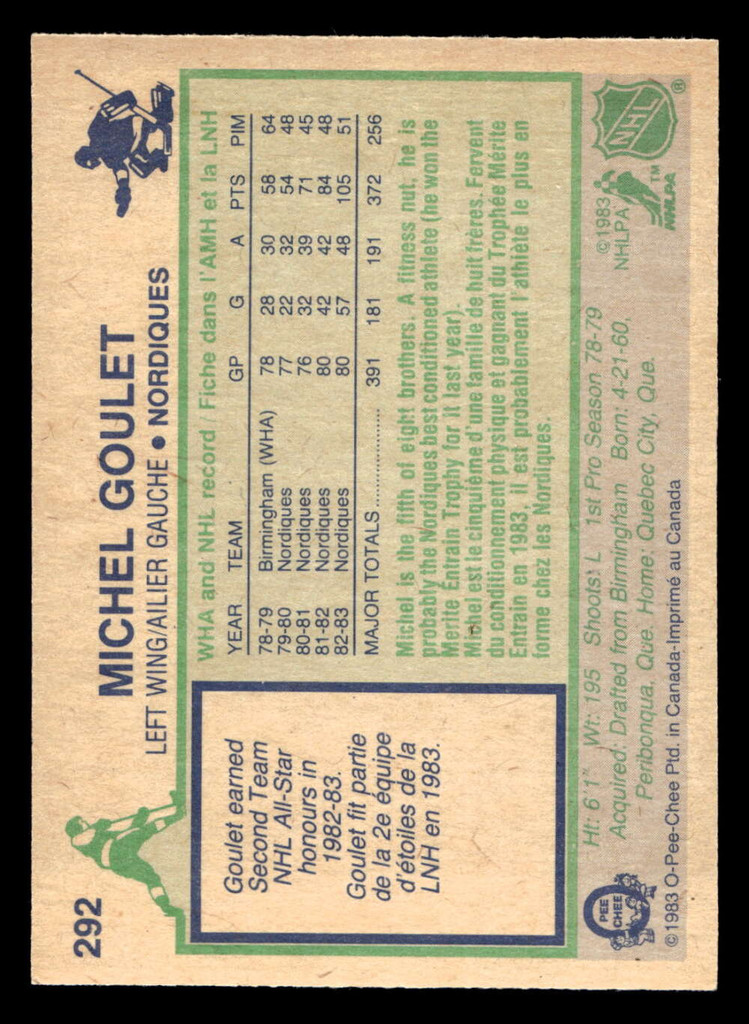 1983-84 O-Pee-Chee #292 Michel Goulet Near Mint+ OPC 