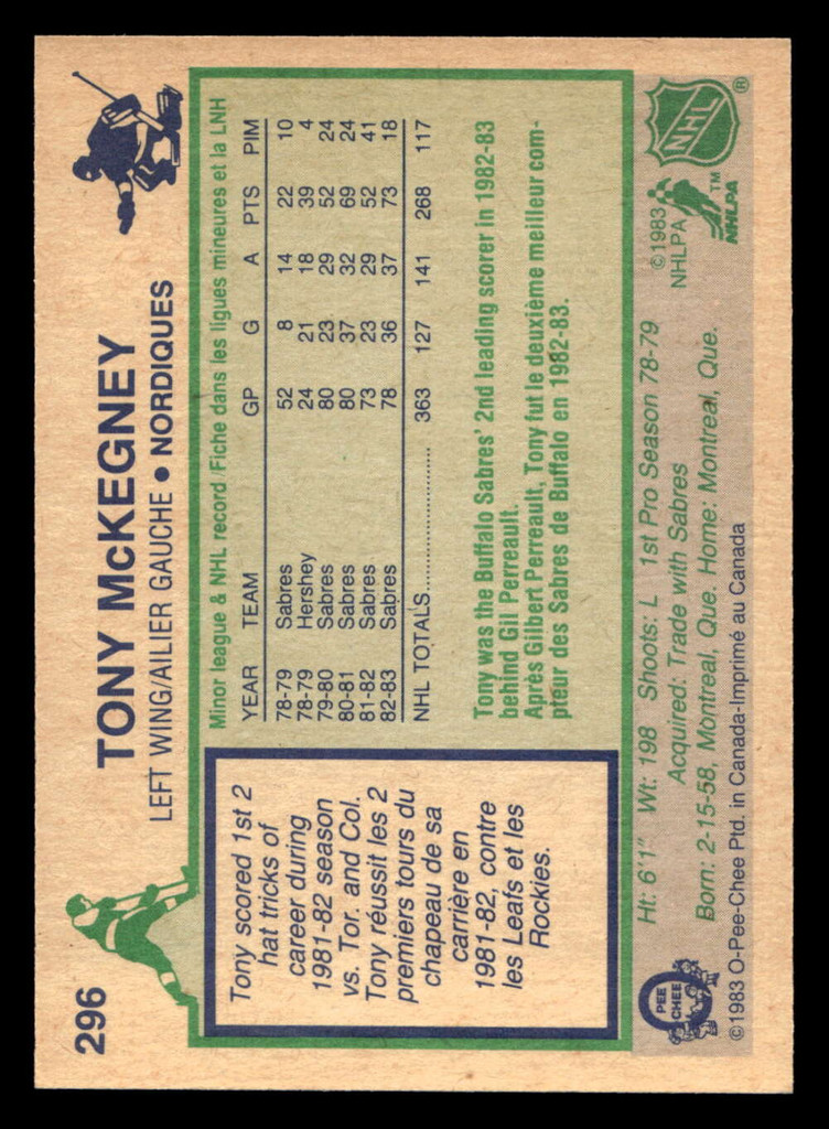 1983-84 O-Pee-Chee #296 Tony McKegney Near Mint+ OPC 