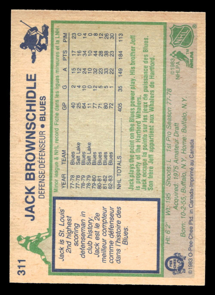 1983-84 O-Pee-Chee #311 Jack Brownschidle Near Mint+ OPC 